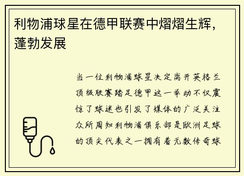 利物浦球星在德甲联赛中熠熠生辉，蓬勃发展
