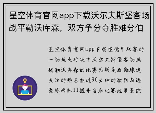 星空体育官网app下载沃尔夫斯堡客场战平勒沃库森，双方争分夺胜难分伯仲